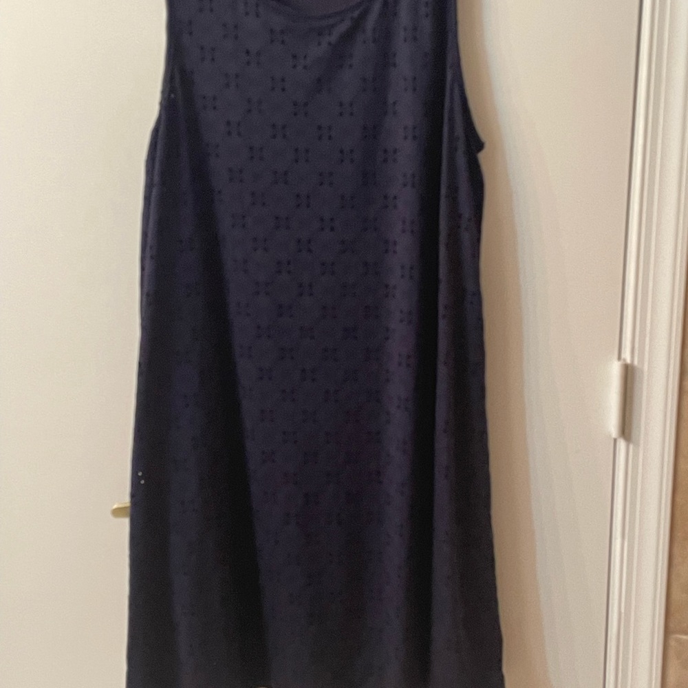 Blue cotton-blend knee length dress